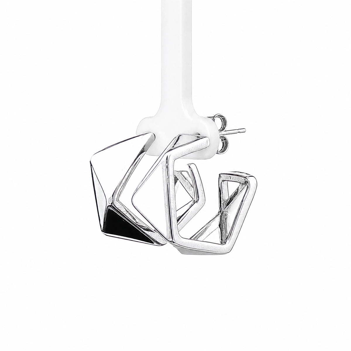Geometric Black & White Silver Hoop Earrings