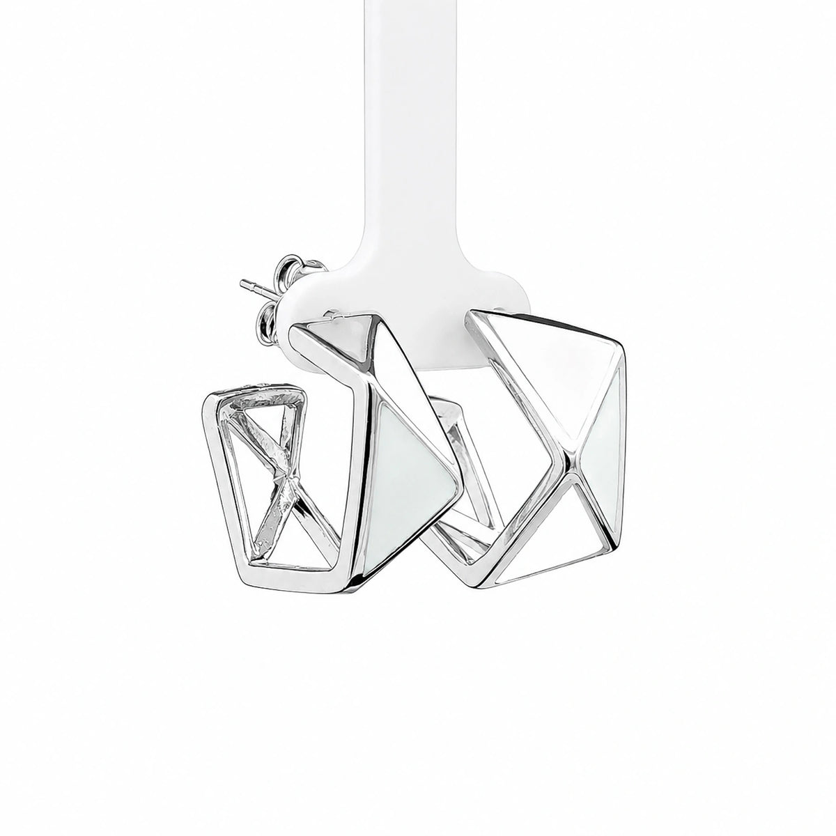 Geometric Black & White Silver Hoop Earrings