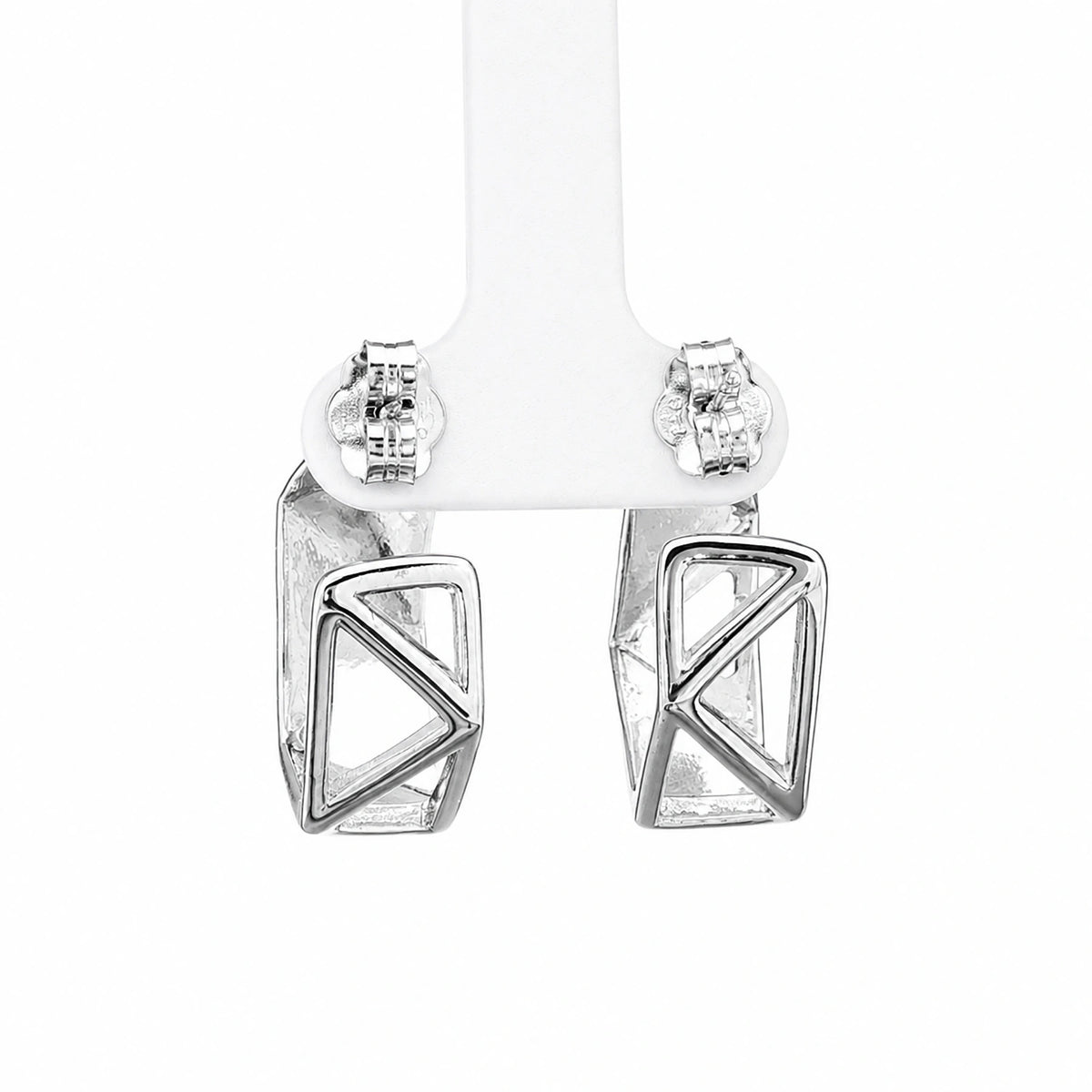 Geometric Black & White Silver Hoop Earrings