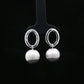 Silver Oval Hoop Ball Drop Earrings