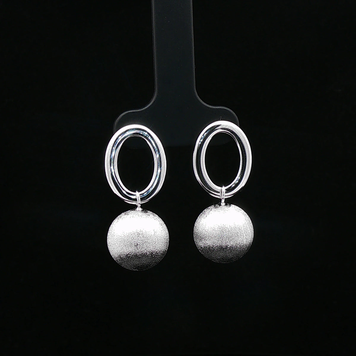 Silver Oval Hoop Ball Drop Earrings
