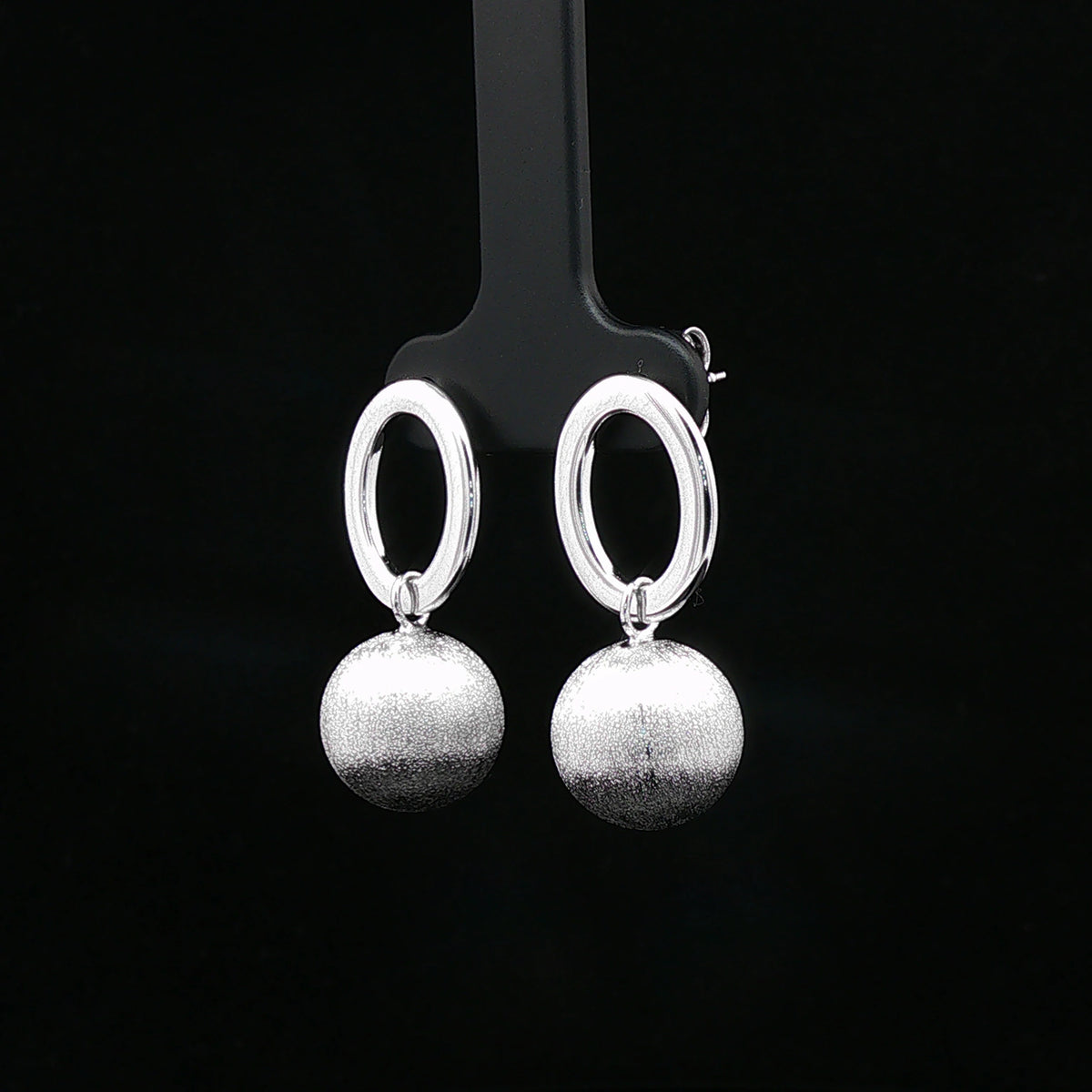 Silver Oval Hoop Ball Drop Earrings