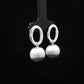 Silver Oval Hoop Ball Drop Earrings