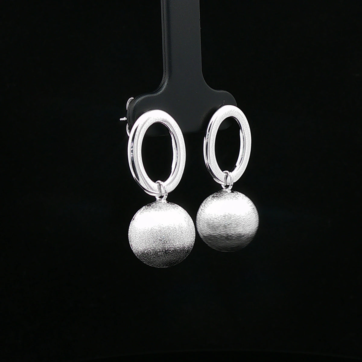 Silver Oval Hoop Ball Drop Earrings