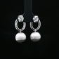 Silver Oval Hoop Ball Drop Earrings