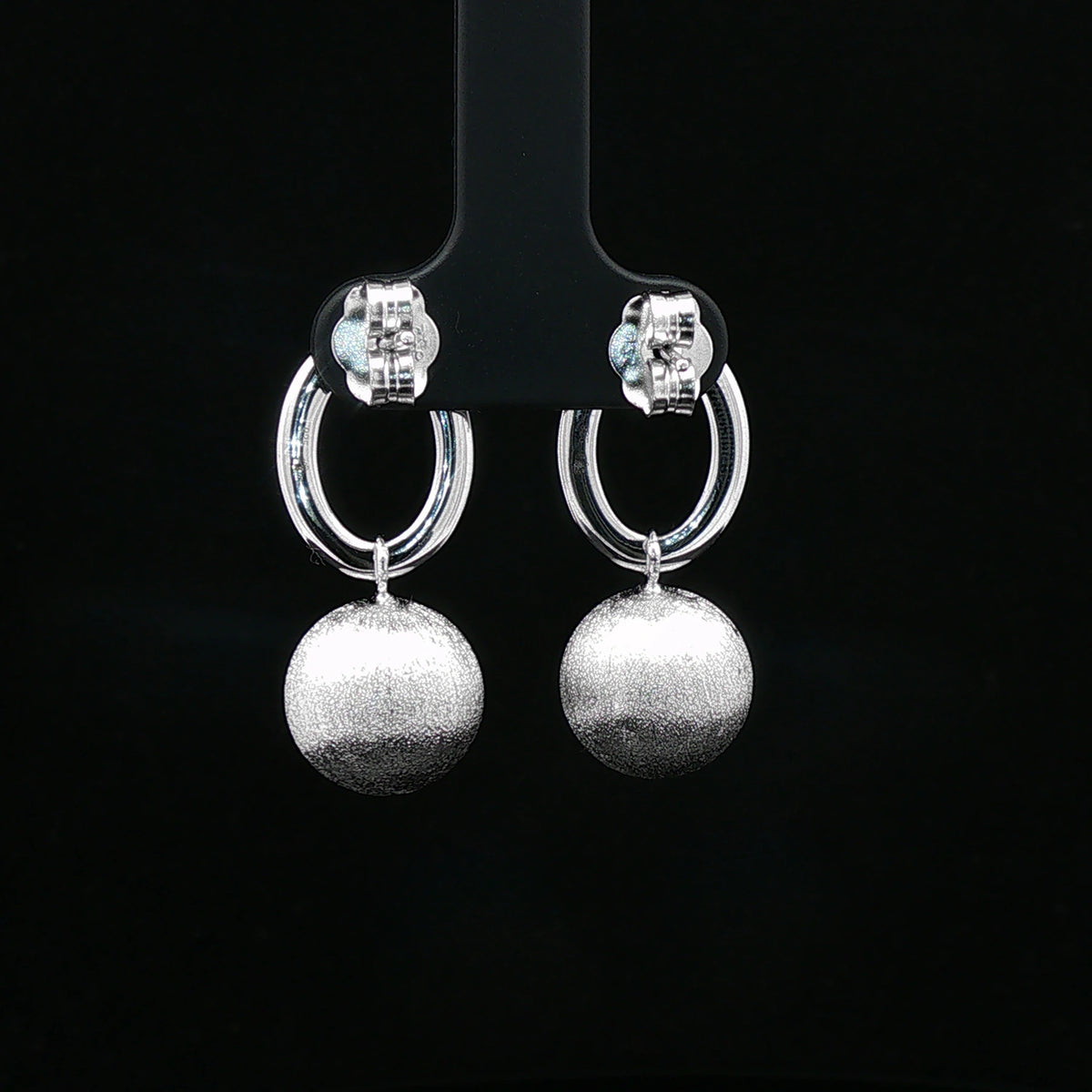 Silver Oval Hoop Ball Drop Earrings