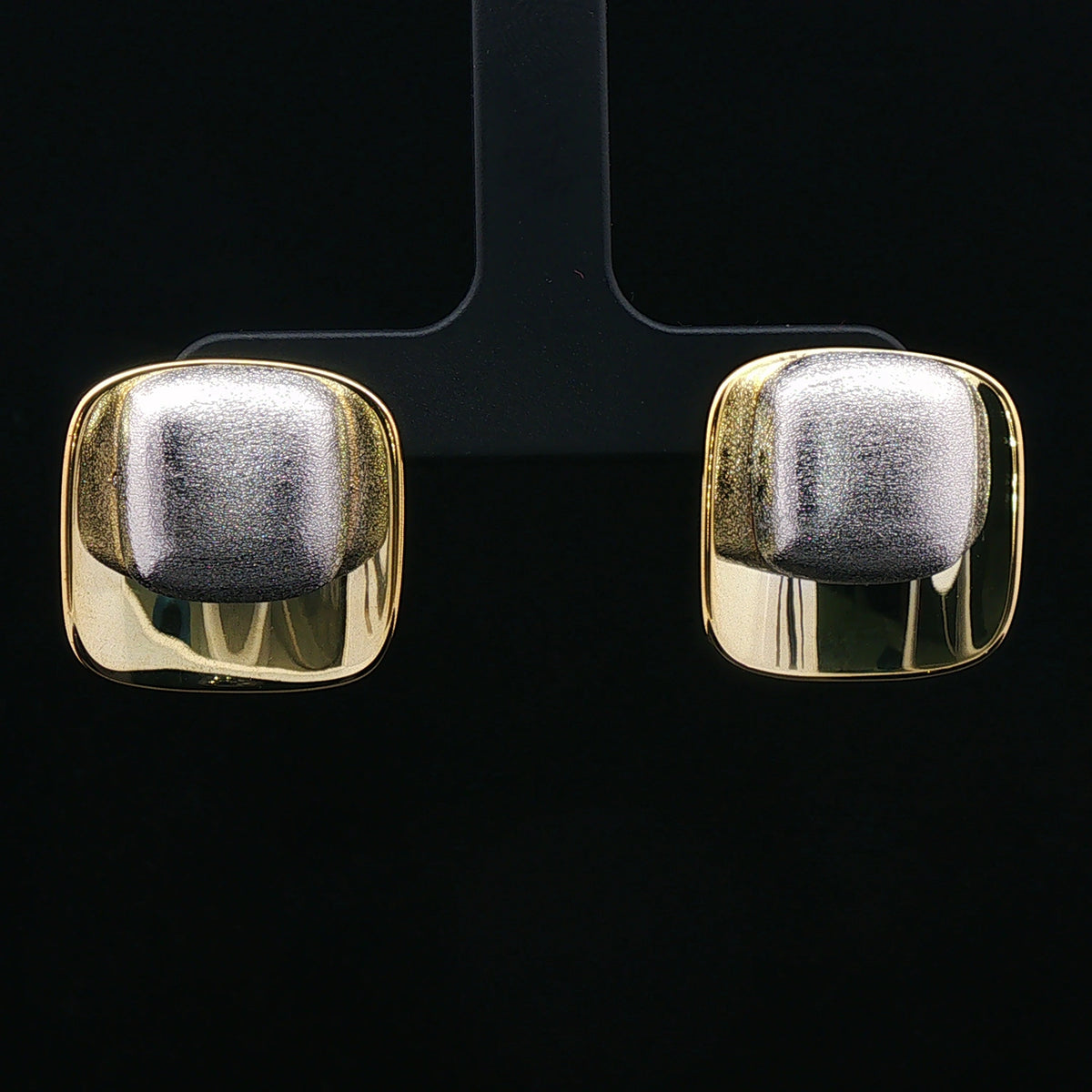 Dual-Tone Cushion Square Stud Earrings