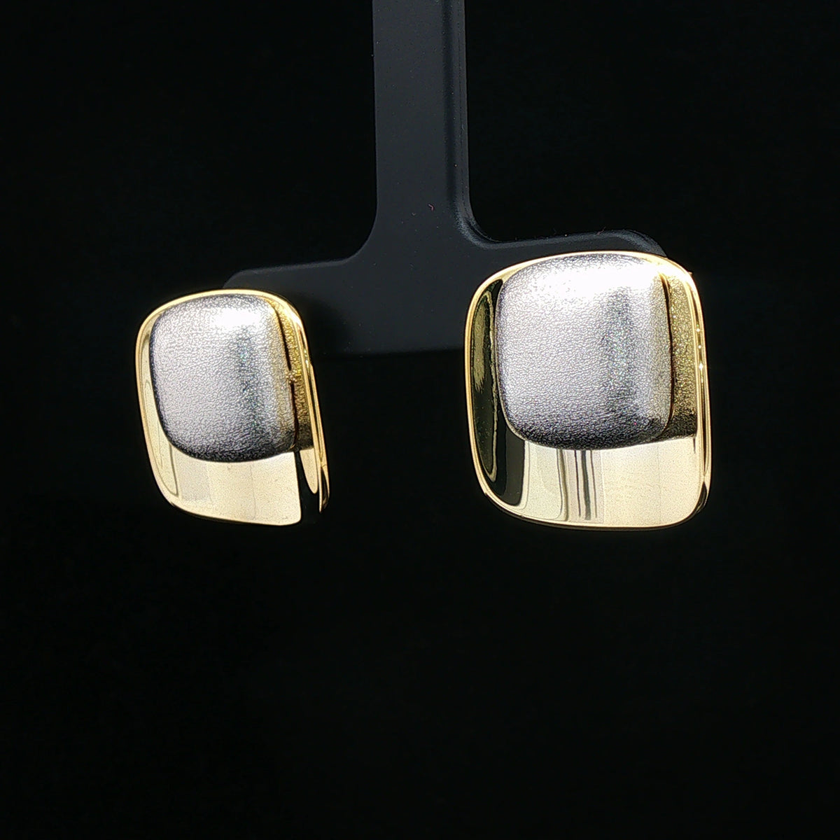 Dual-Tone Cushion Square Stud Earrings