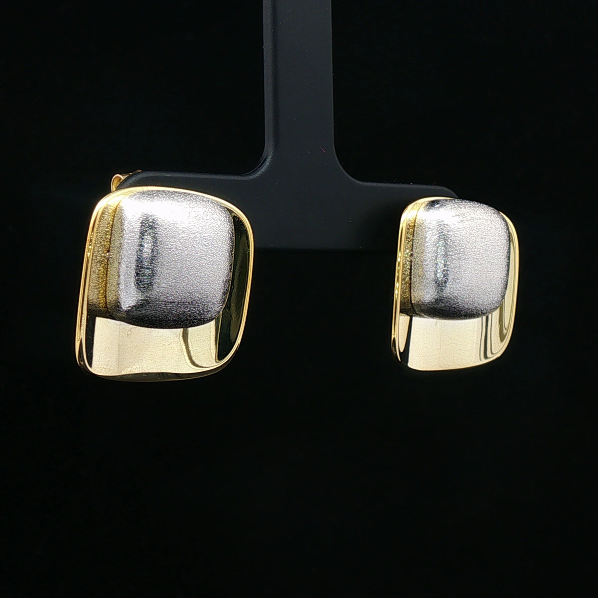 Dual-Tone Cushion Square Stud Earrings