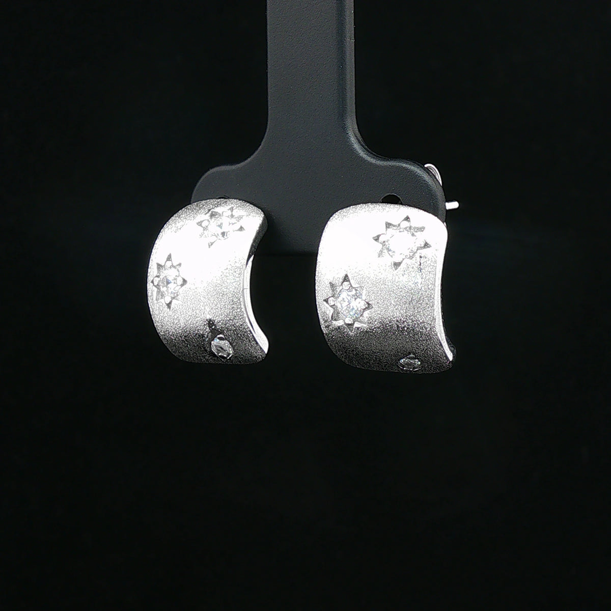 Silver Textured Floral Huggie Earrings