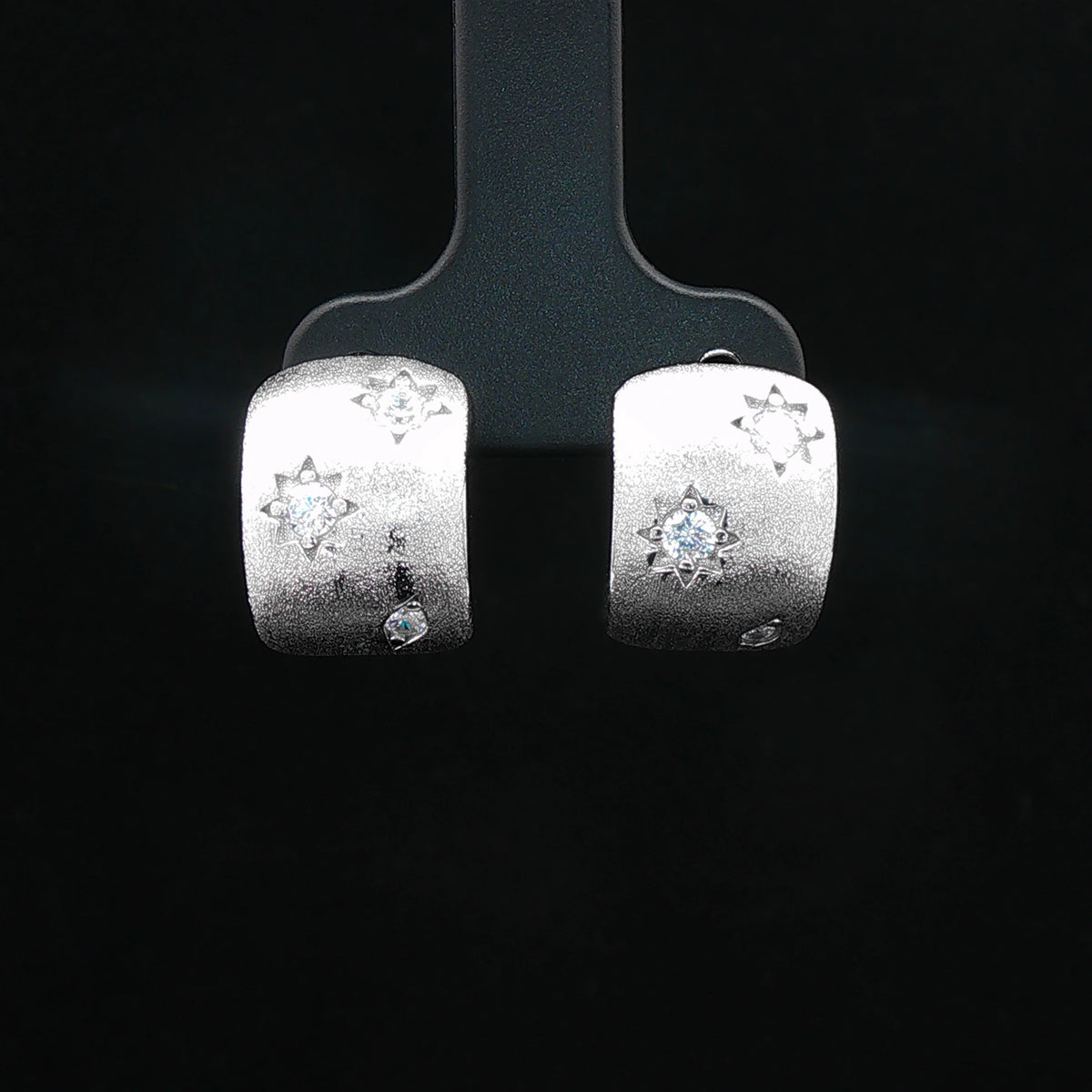 Silver Textured Floral Huggie Earrings
