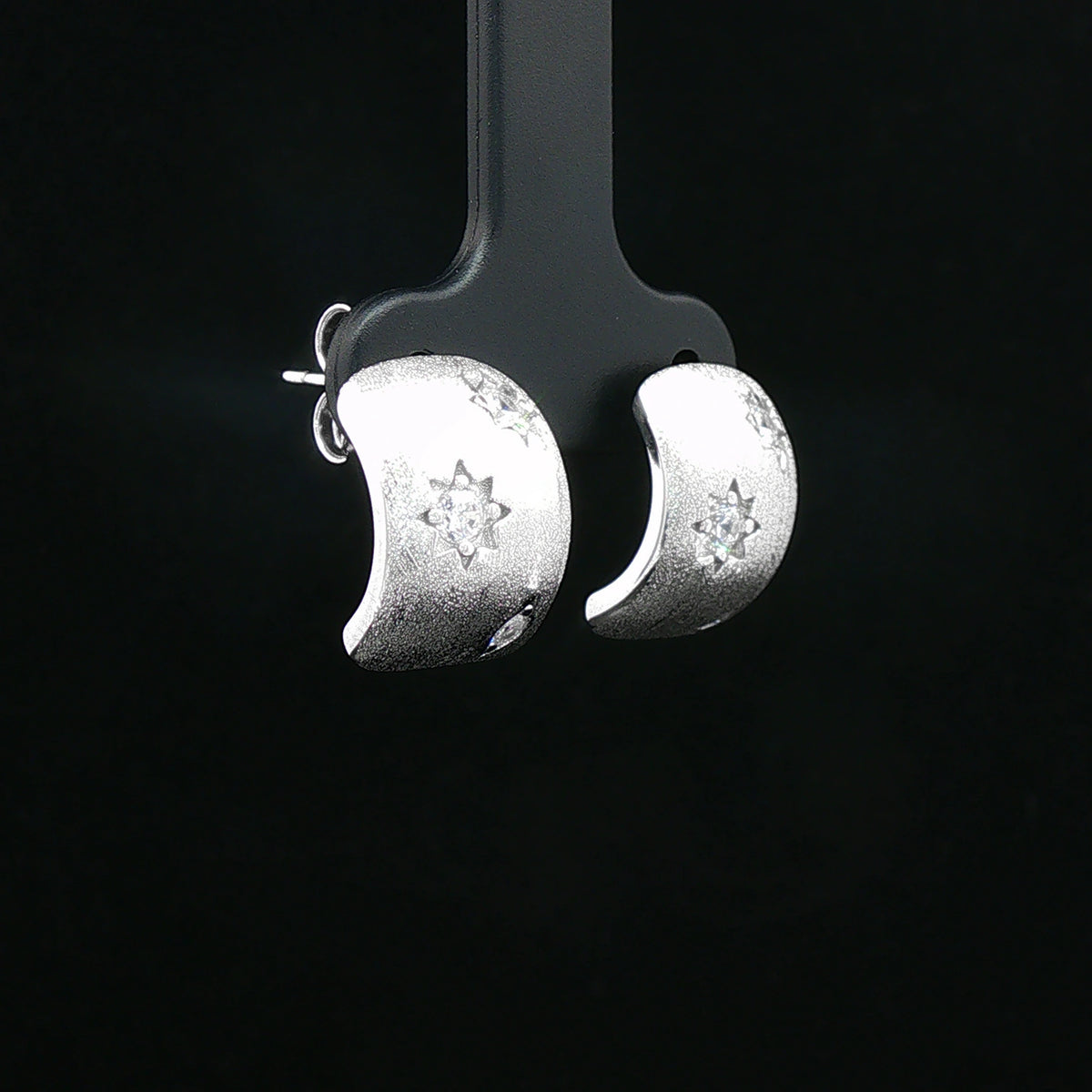 Silver Textured Floral Huggie Earrings
