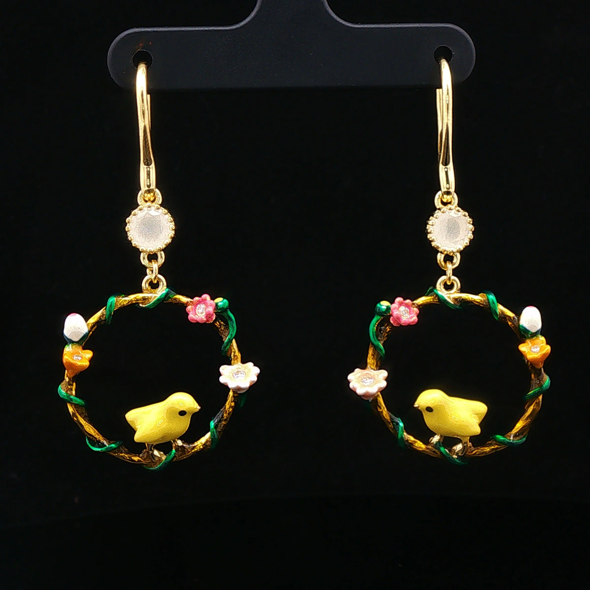 Golden Bird Garden Hoop Earrings