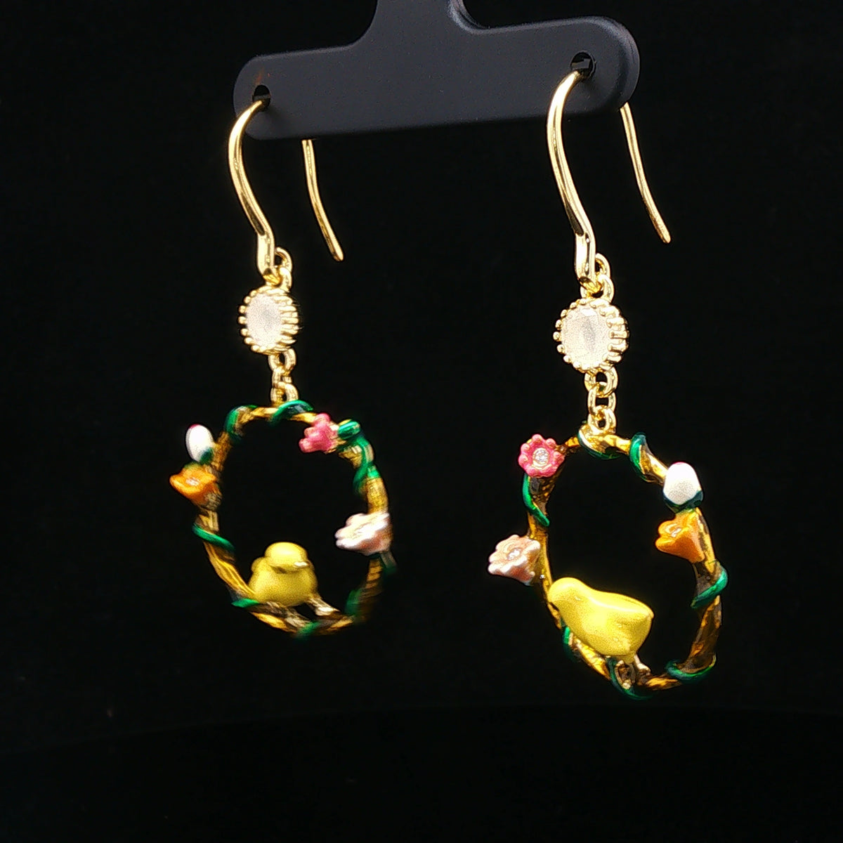 Golden Bird Garden Hoop Earrings