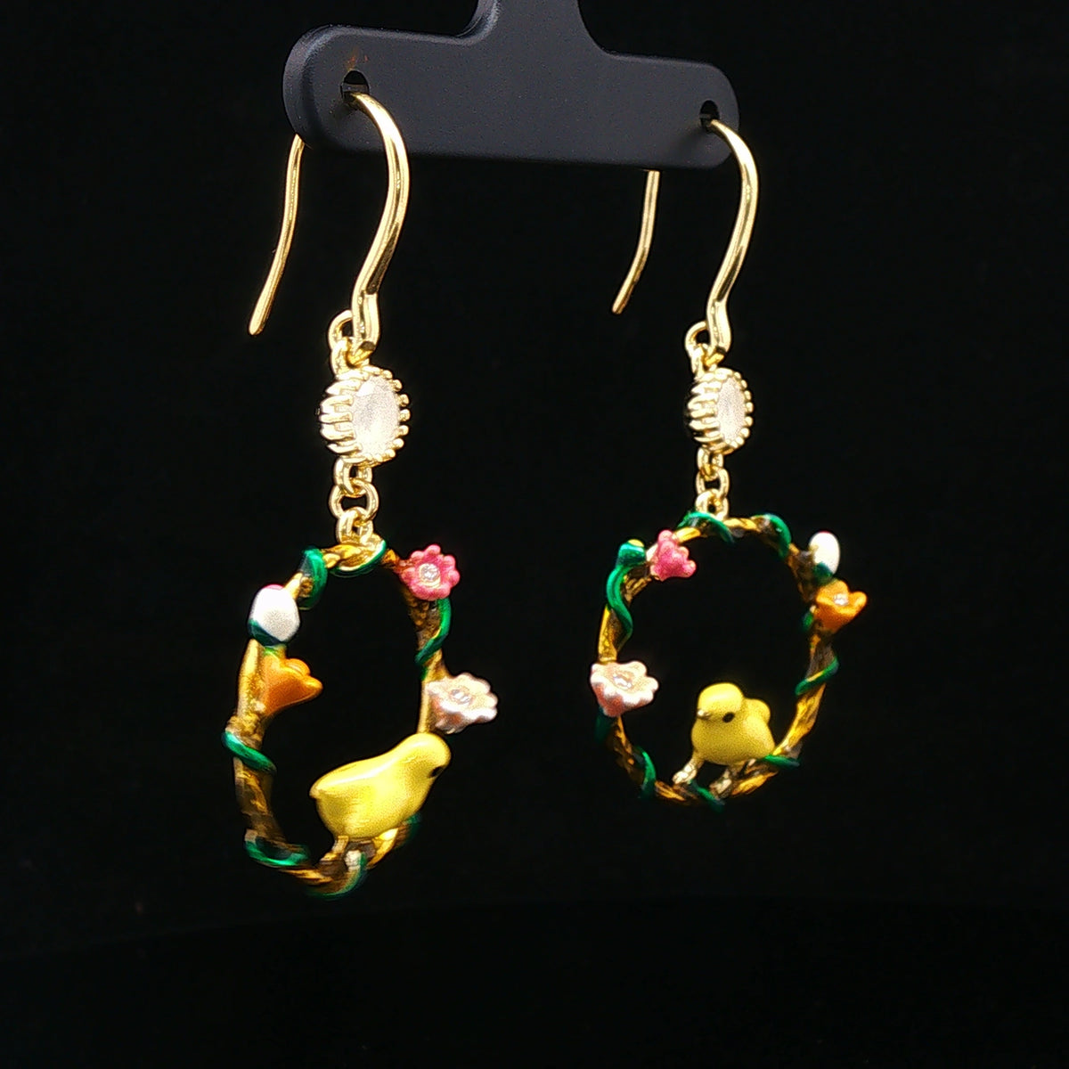 Golden Bird Garden Hoop Earrings