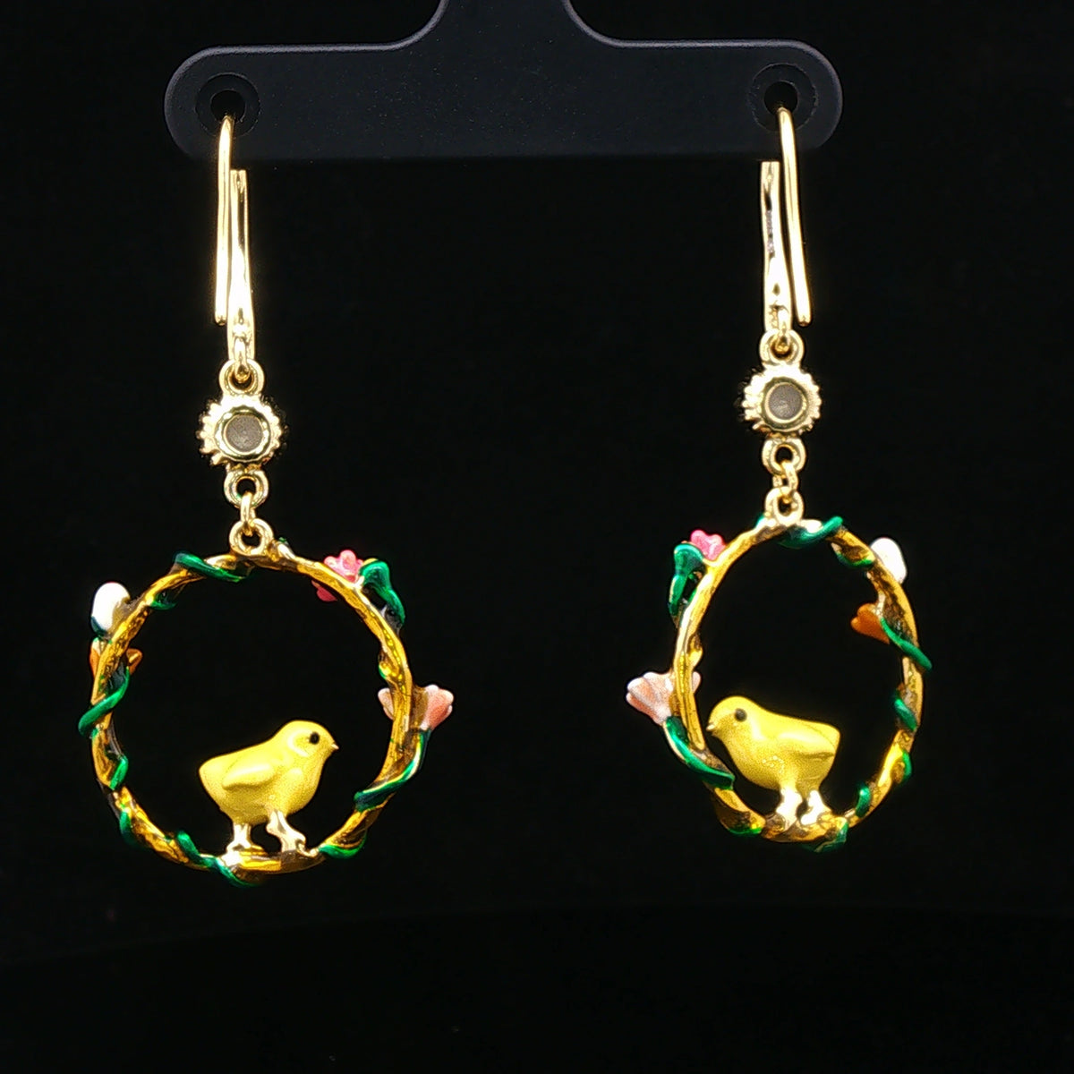 Golden Bird Garden Hoop Earrings
