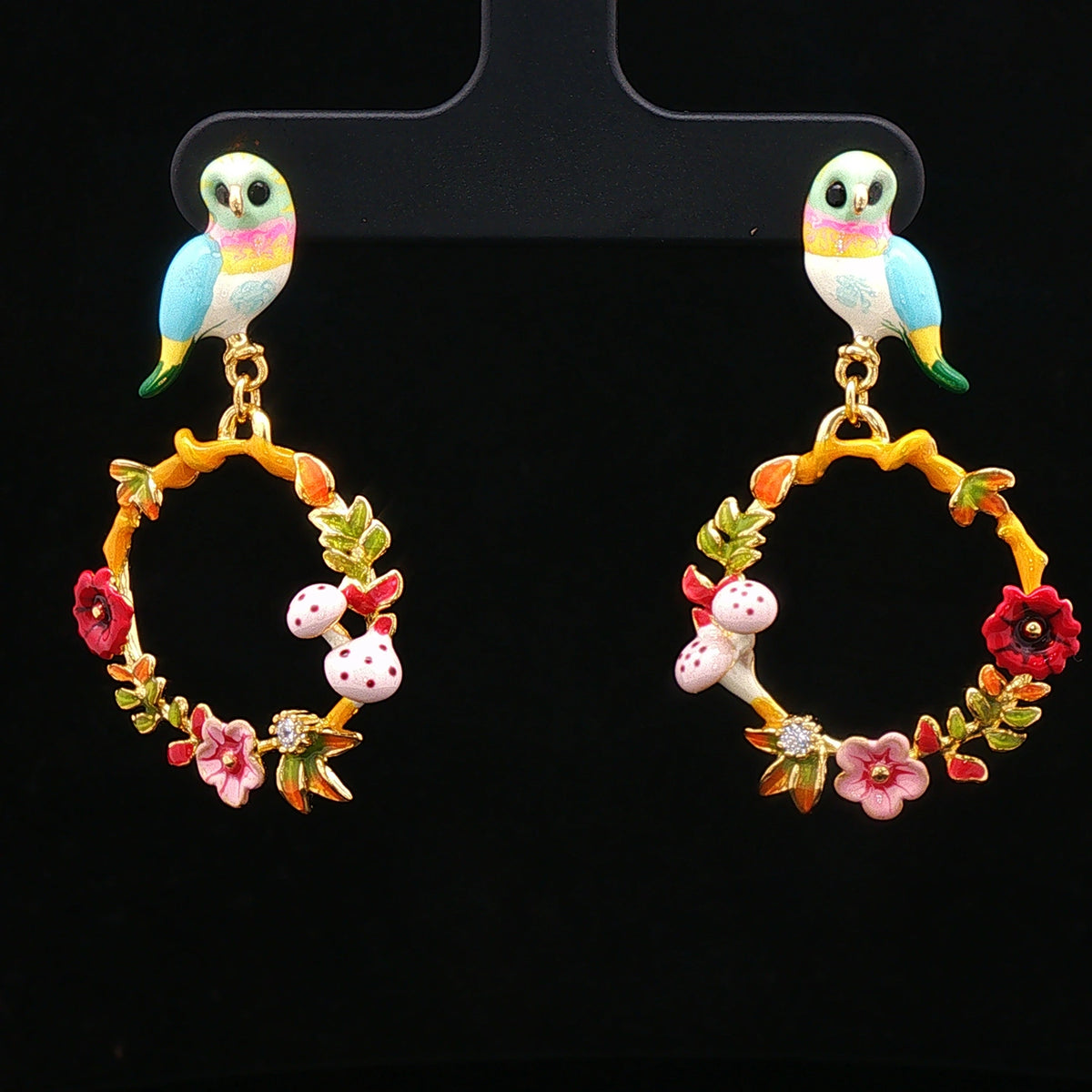 Enchanted Bird Garden Hoop Earrings