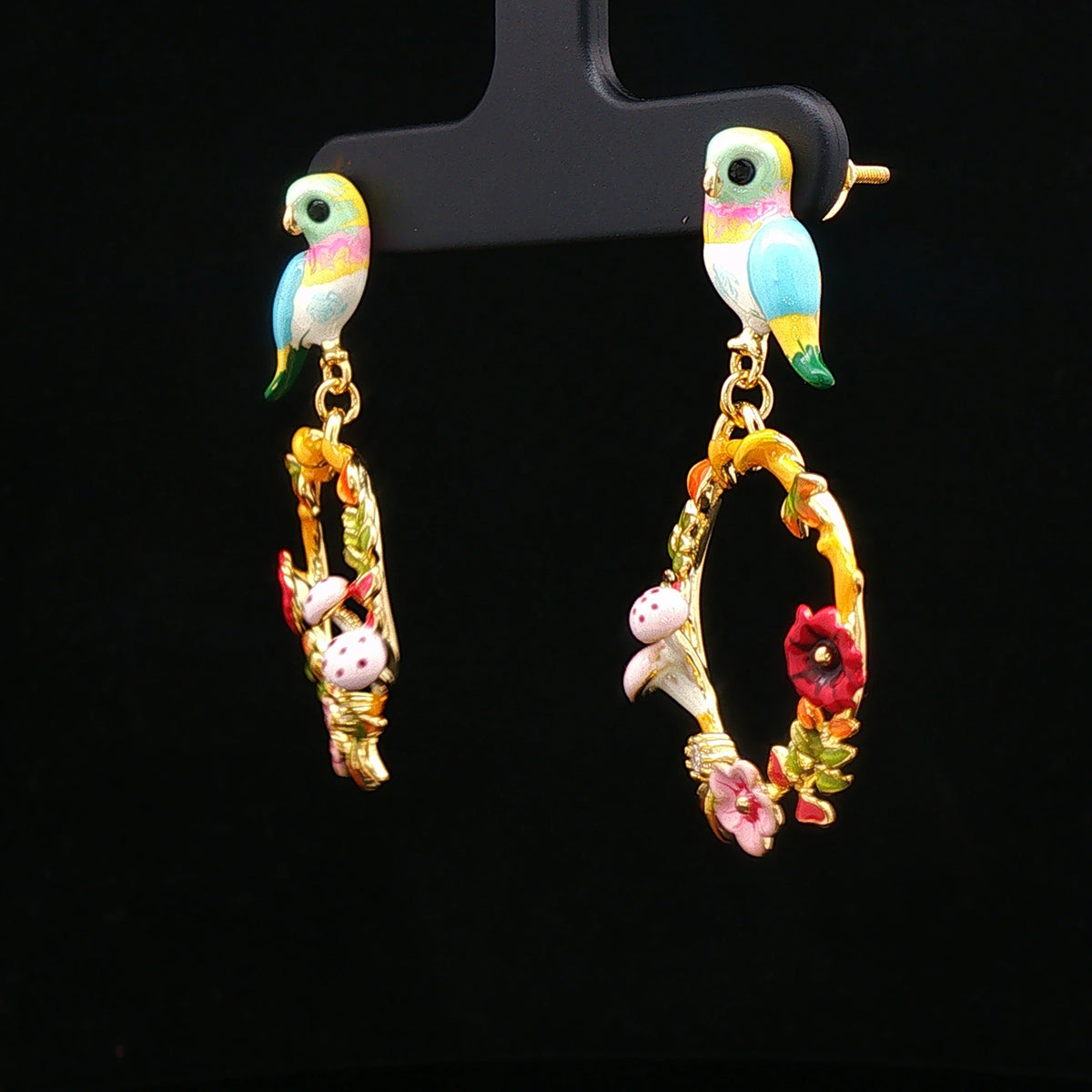 Enchanted Bird Garden Hoop Earrings