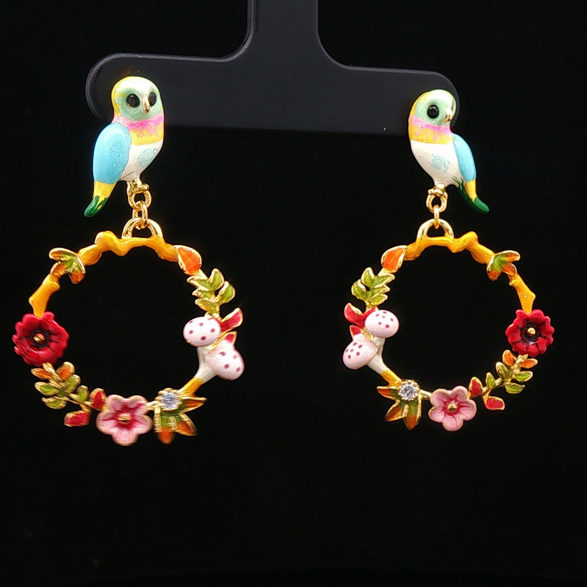Enchanted Bird Garden Hoop Earrings