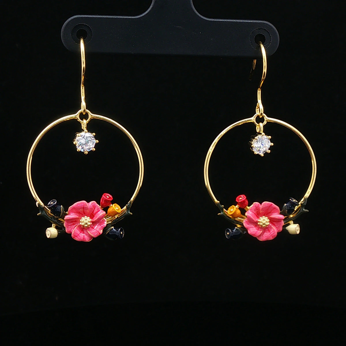 Floral Hoop Drop Earrings