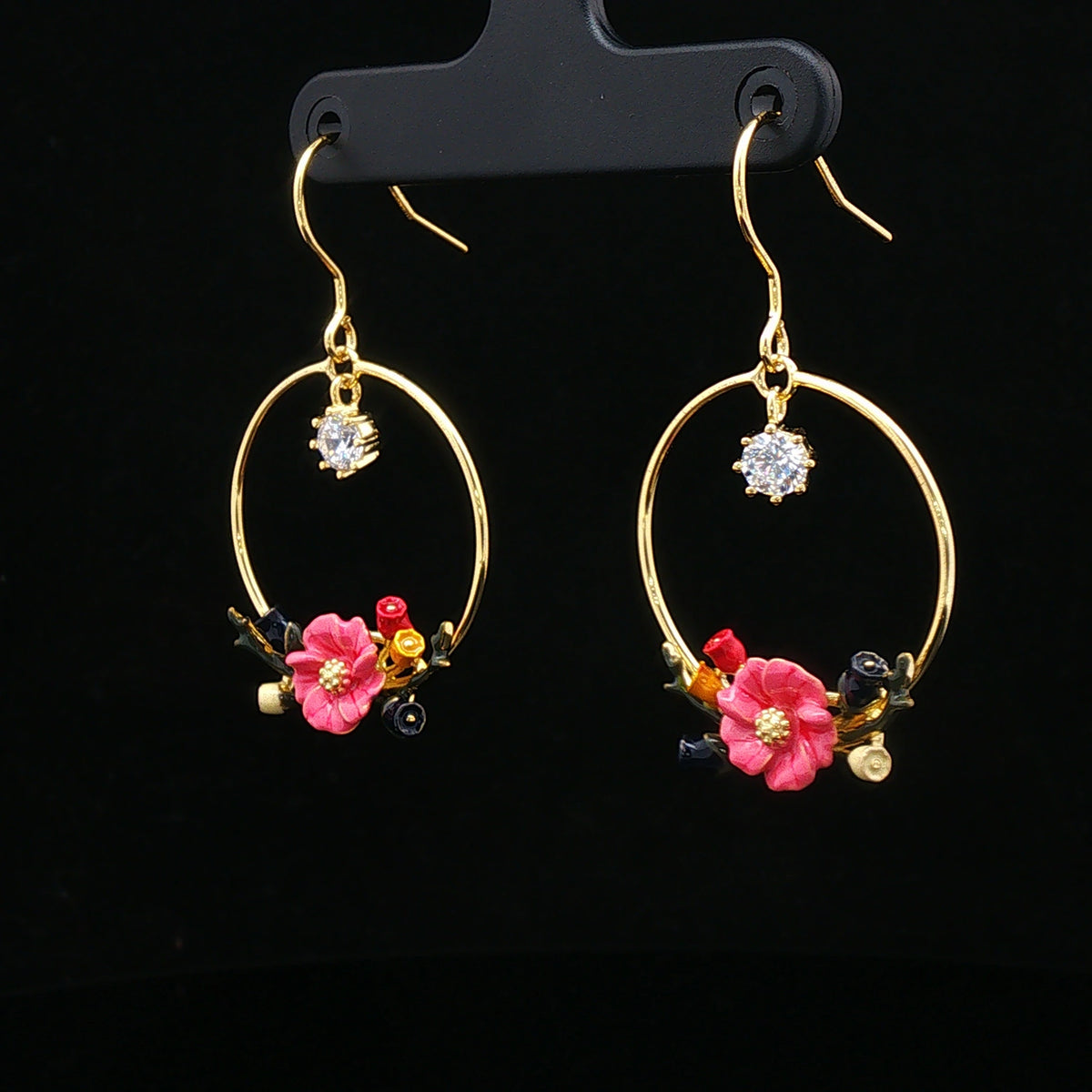 Floral Hoop Drop Earrings