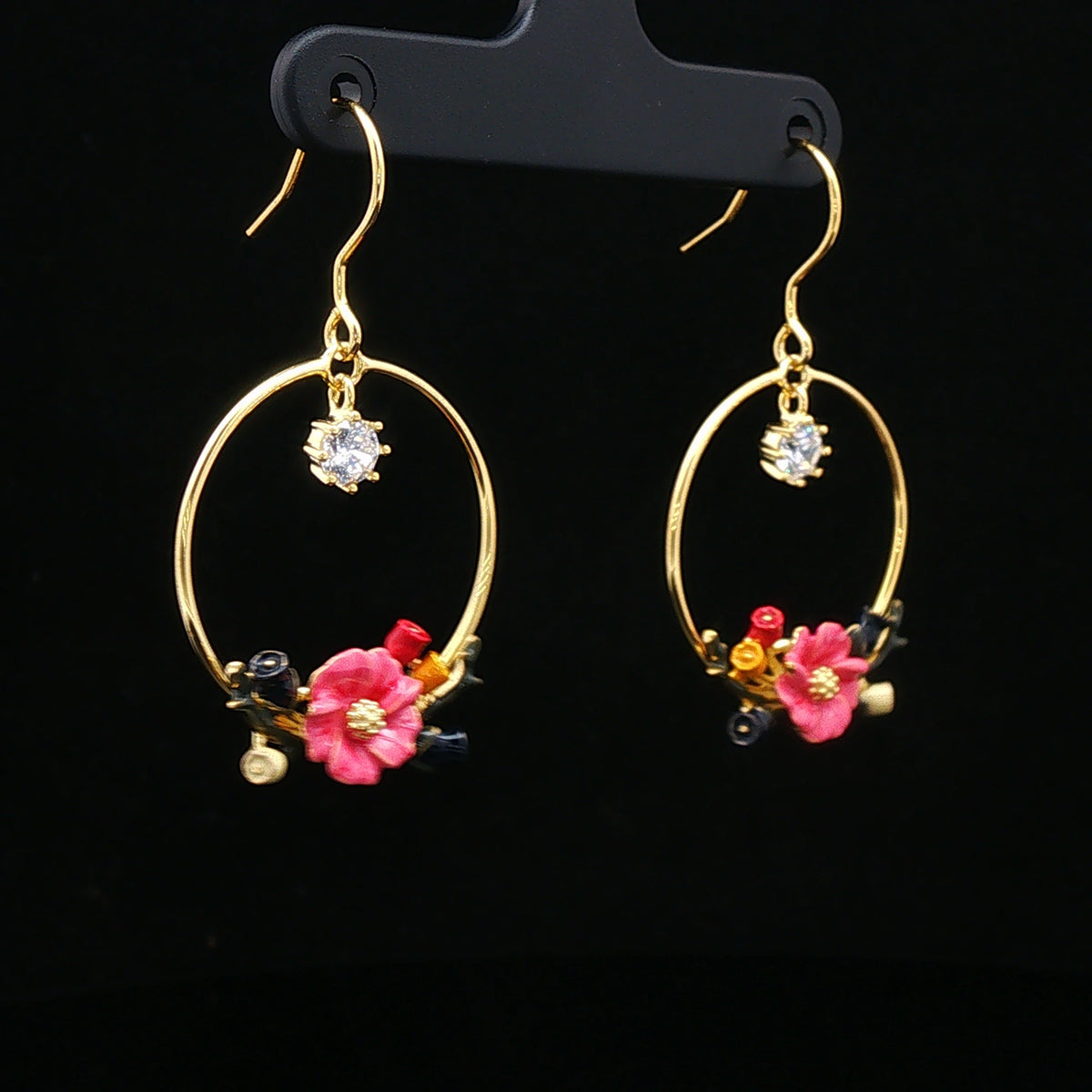 Floral Hoop Drop Earrings