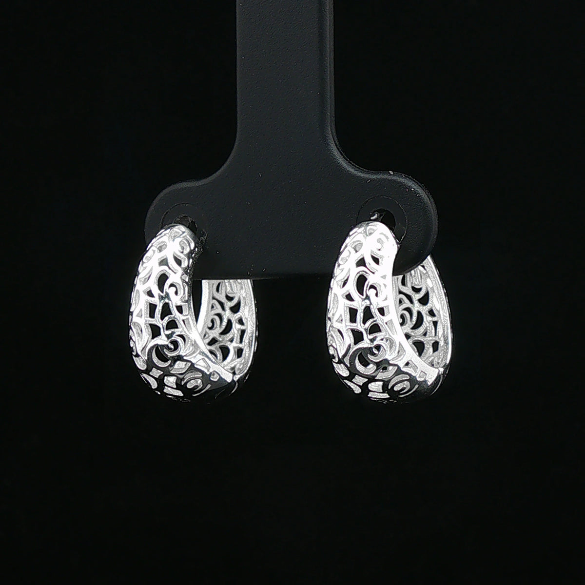 Silver Filigree Huggie Hoop Earrings