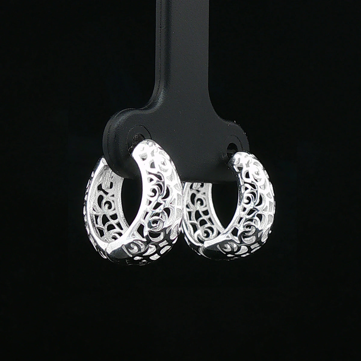 Silver Filigree Huggie Hoop Earrings