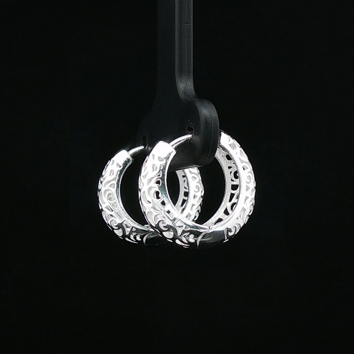 Silver Filigree Huggie Hoop Earrings