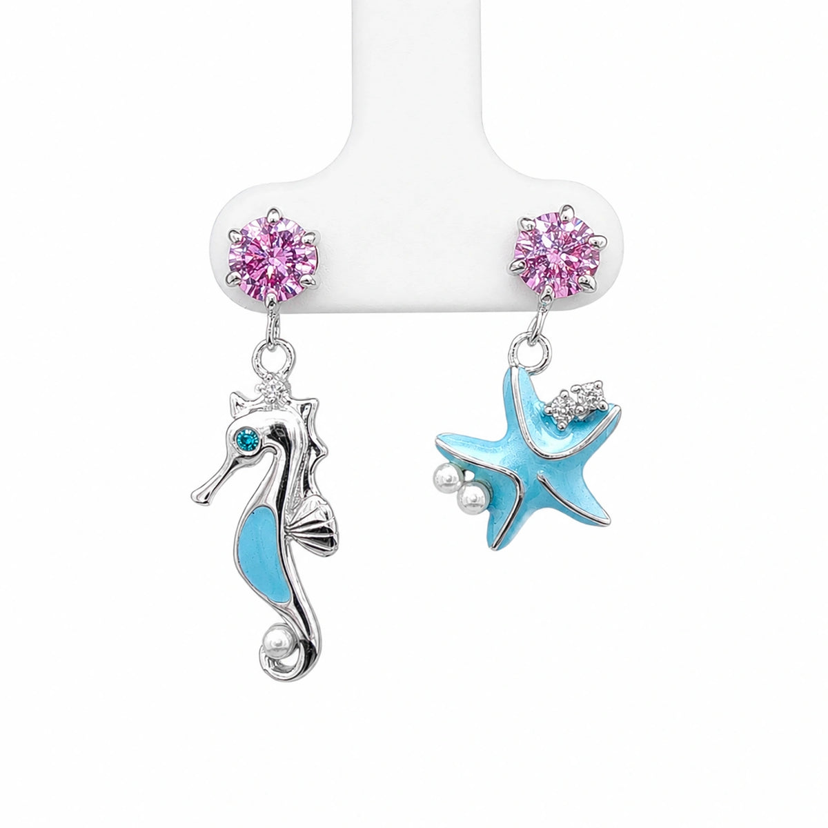 Ocean Charm Seahorse & Starfish Drop Earrings