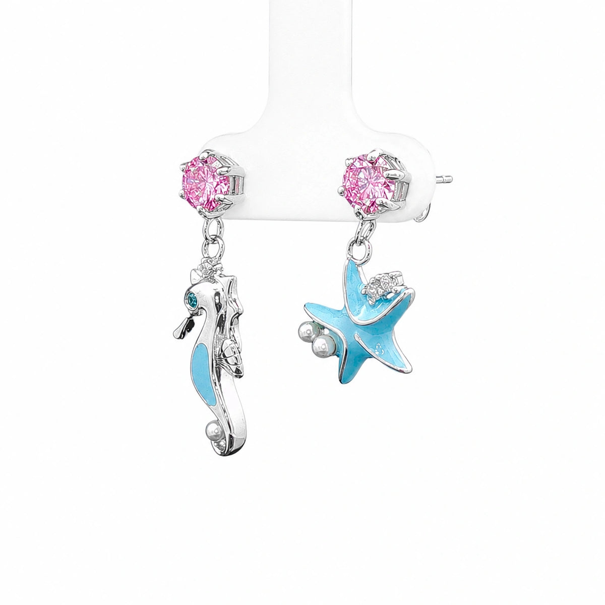 Ocean Charm Seahorse & Starfish Drop Earrings