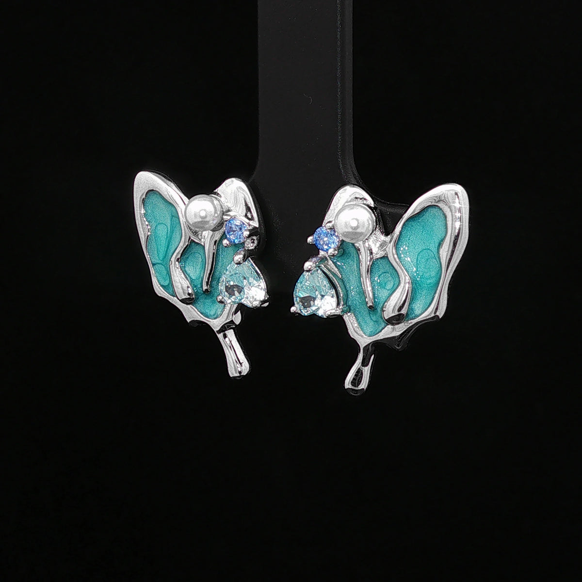 Aqua Butterfly Silver Stud Earrings