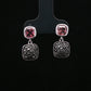 Pink Cushion Drop Marcasite Silver Earrings