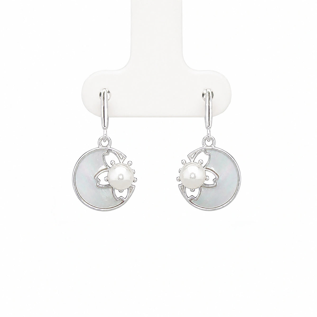 Silver Pearl Bloom Drop Earrings