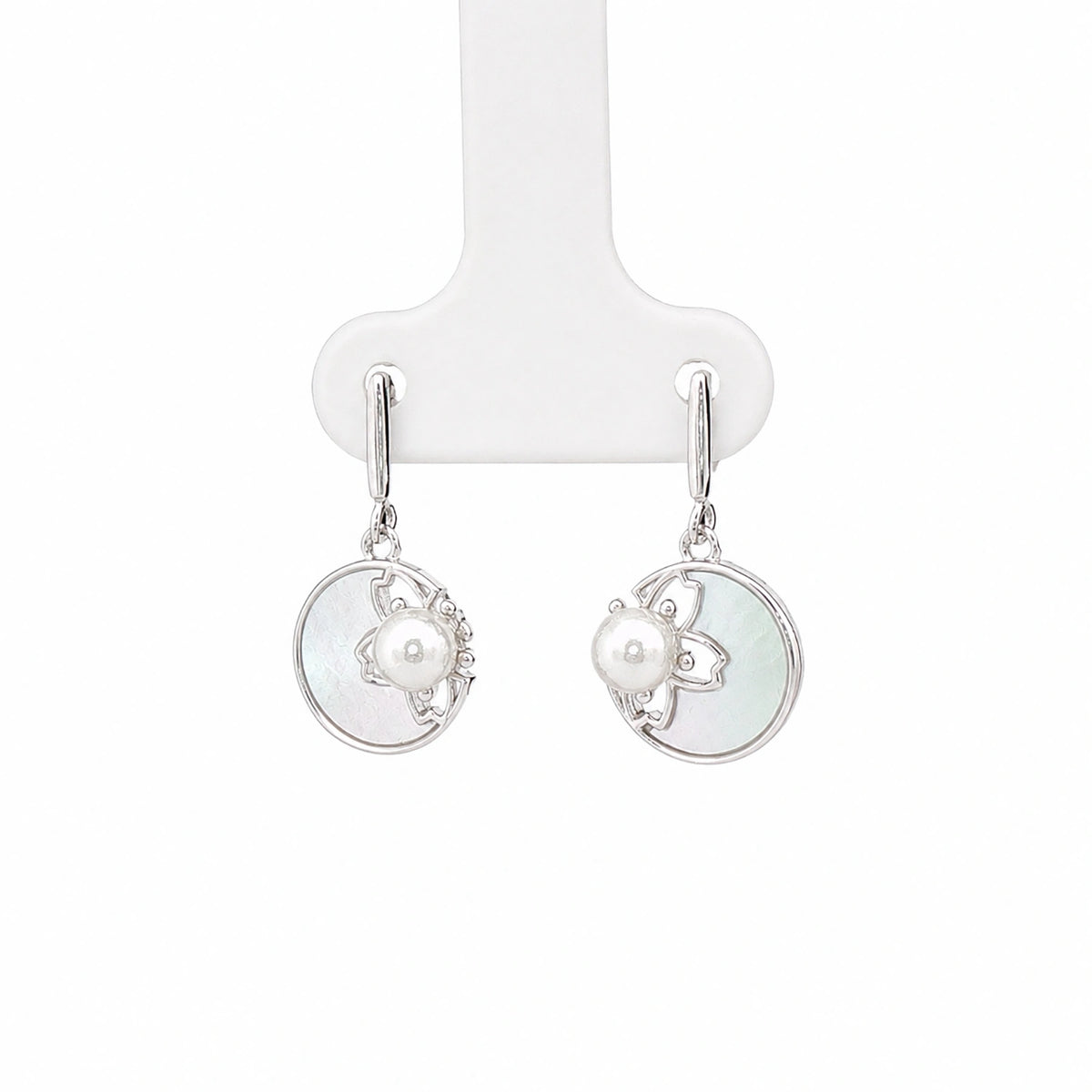 Silver Pearl Bloom Drop Earrings