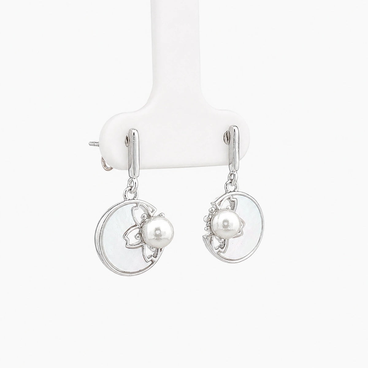 Silver Pearl Bloom Drop Earrings
