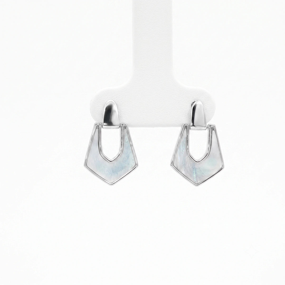 Geometric Shield Silver Drop Earrings