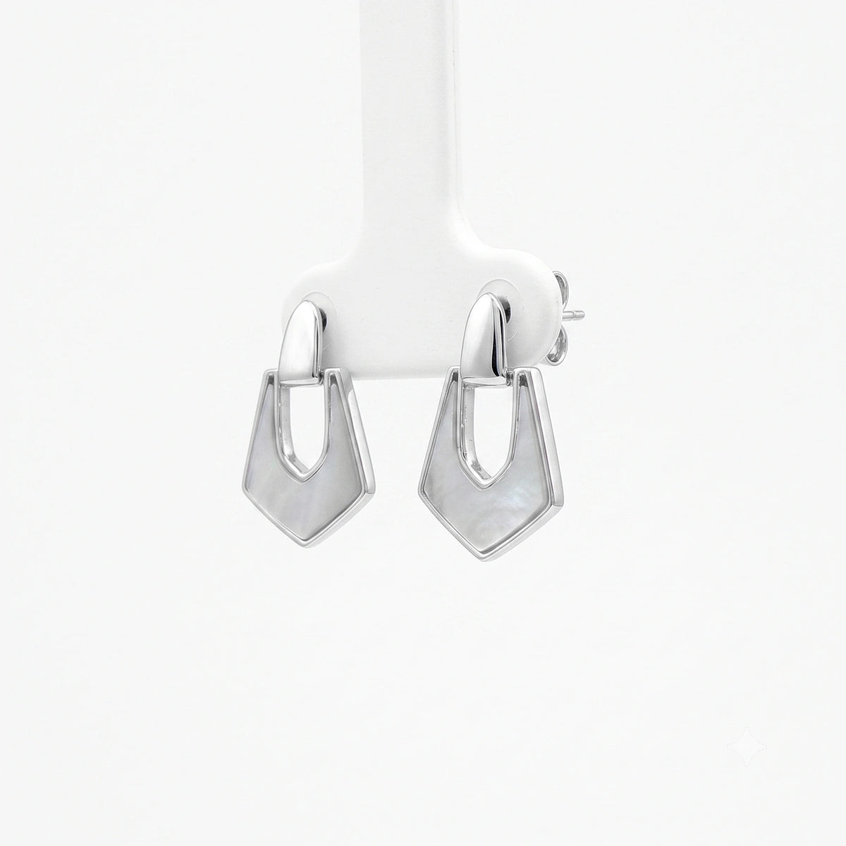 Geometric Shield Silver Drop Earrings