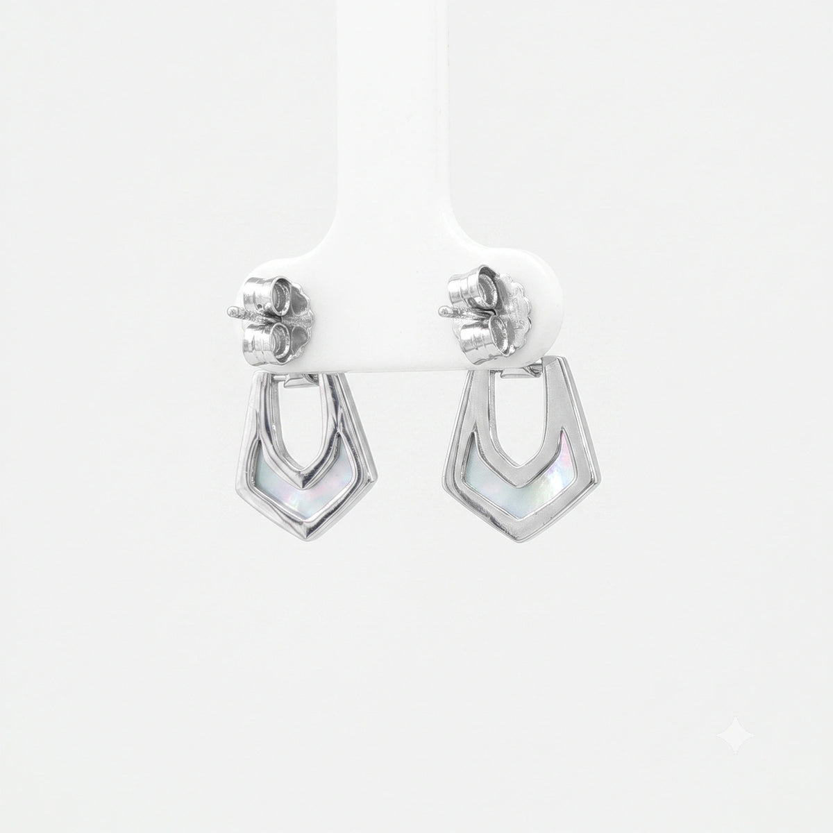 Geometric Shield Silver Drop Earrings