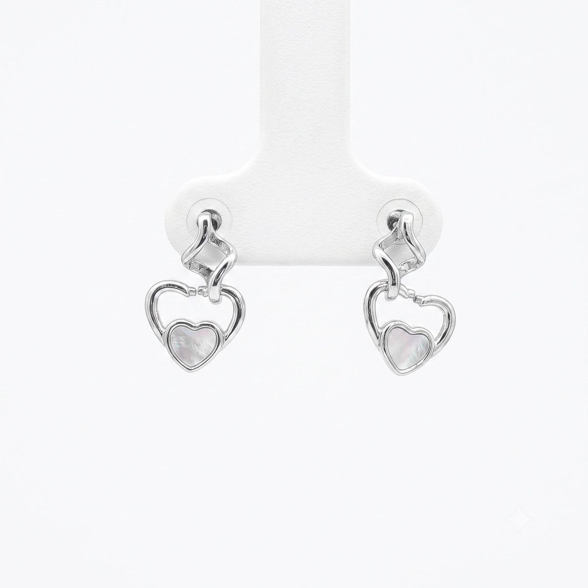 Silver Heart Drop Stud Earrings
