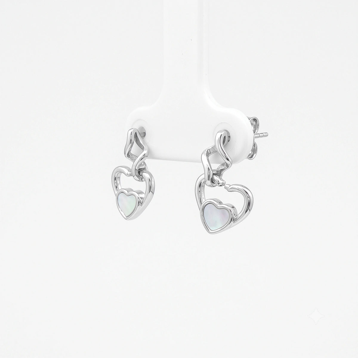 Silver Heart Drop Stud Earrings