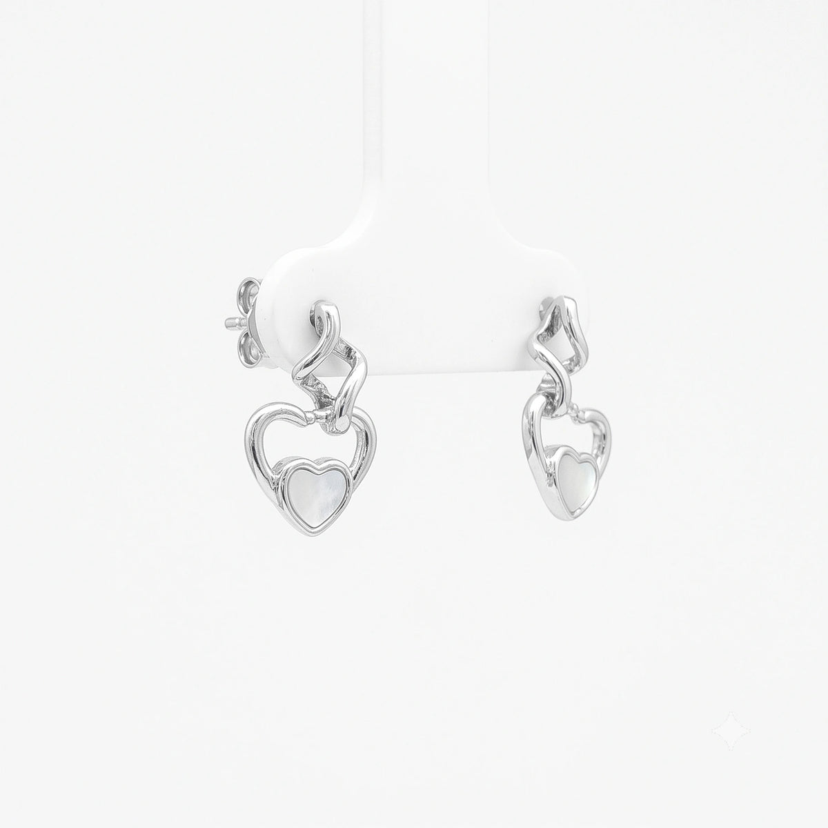 Silver Heart Drop Stud Earrings
