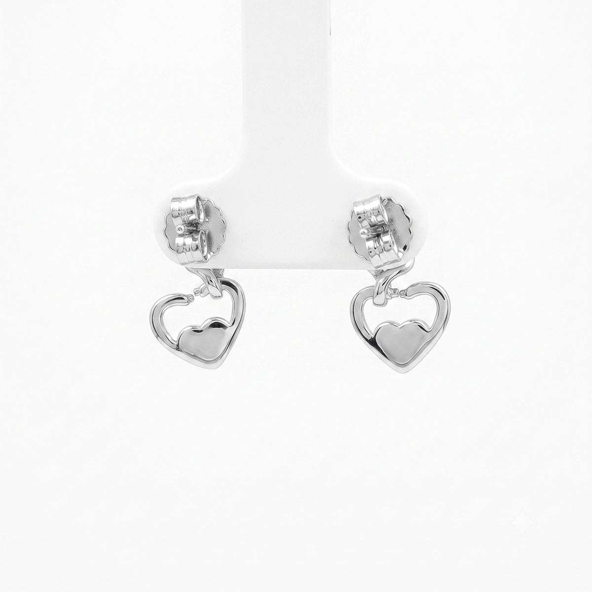 Silver Heart Drop Stud Earrings
