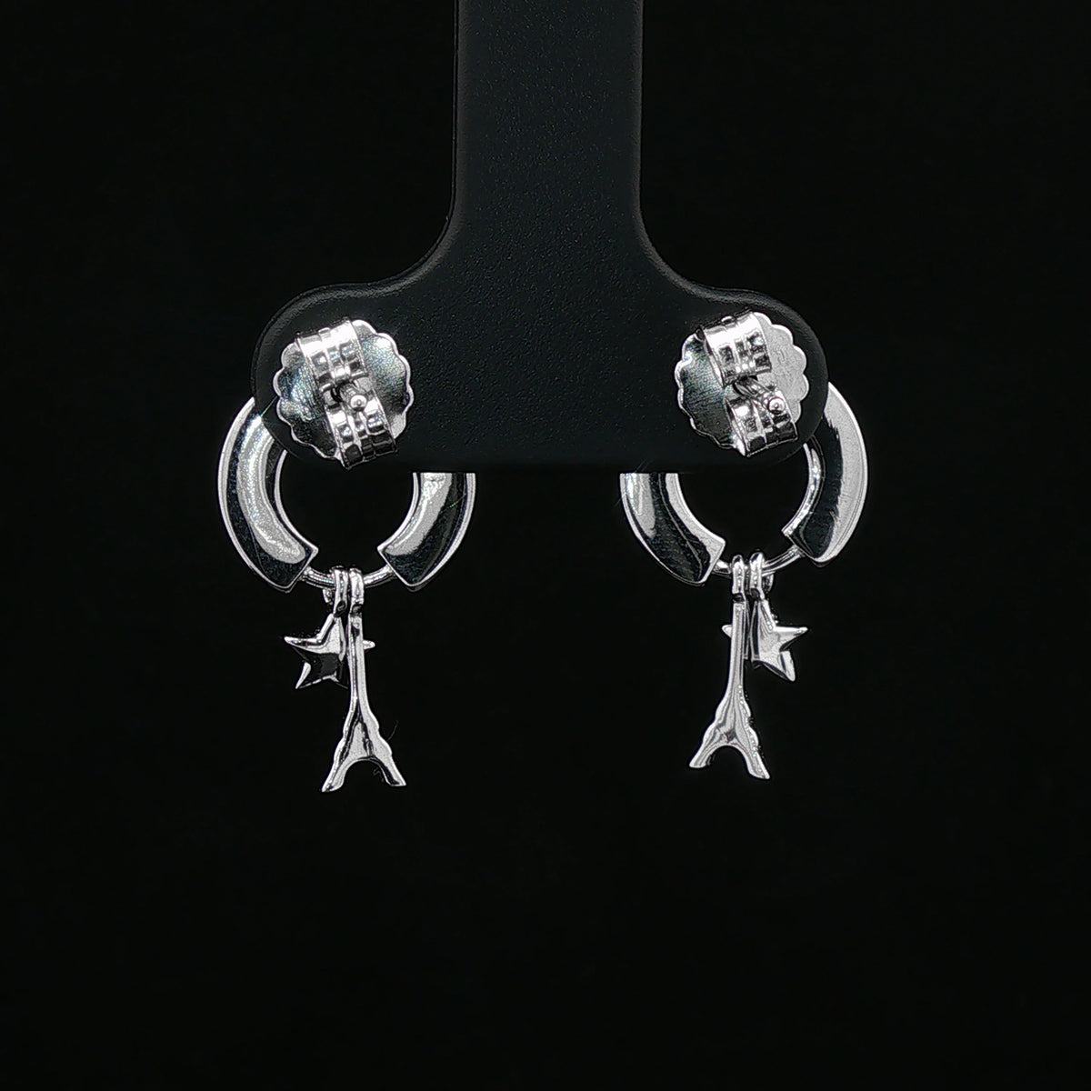 Silver Crescent Moon & Star Drop Earrings
