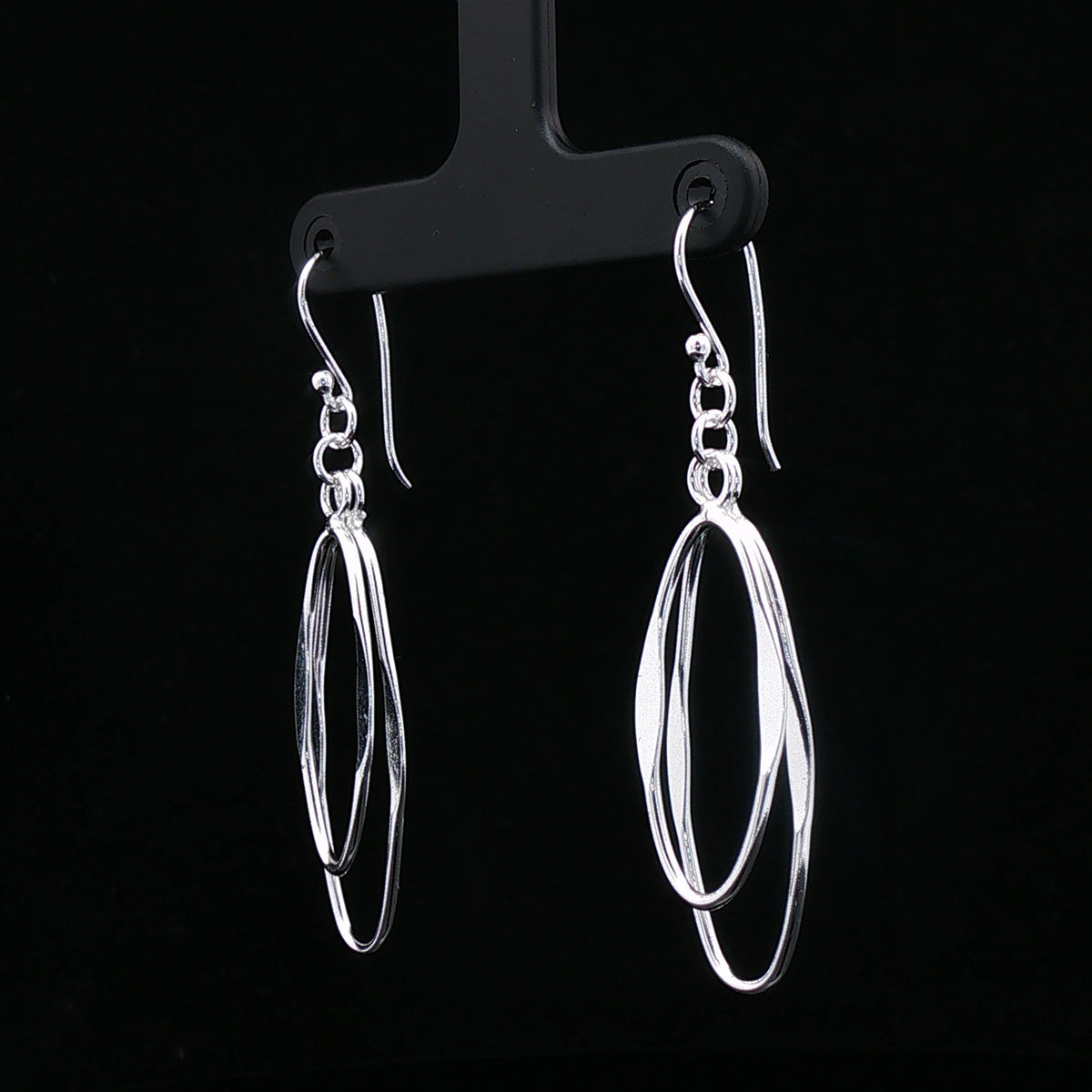 Silver Oval Loop Drop Earrings