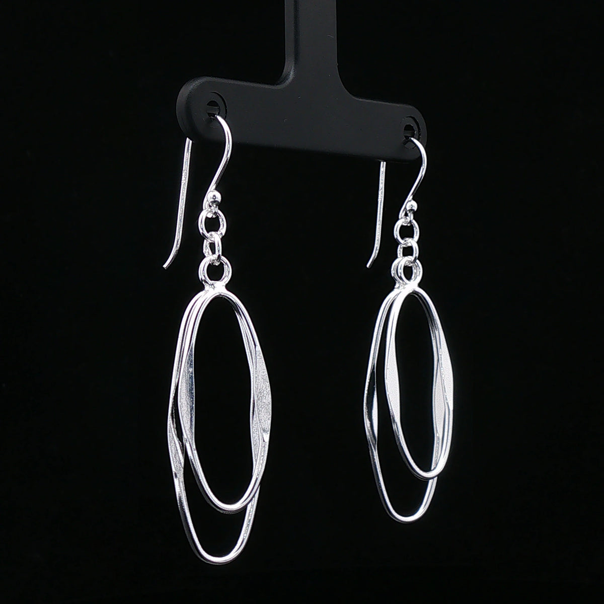 Silver Oval Loop Drop Earrings