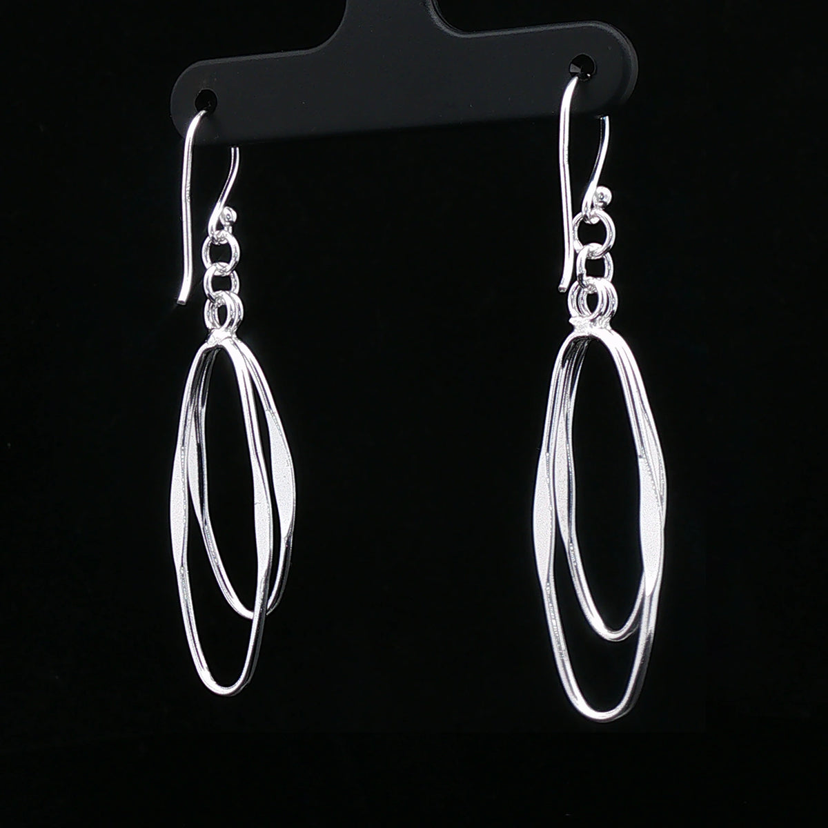Silver Oval Loop Drop Earrings