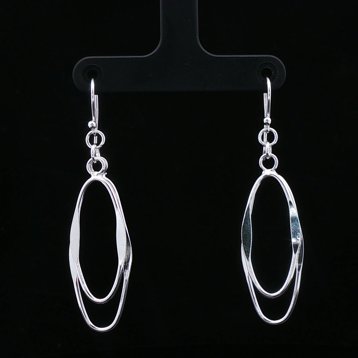 Silver Oval Loop Drop Earrings