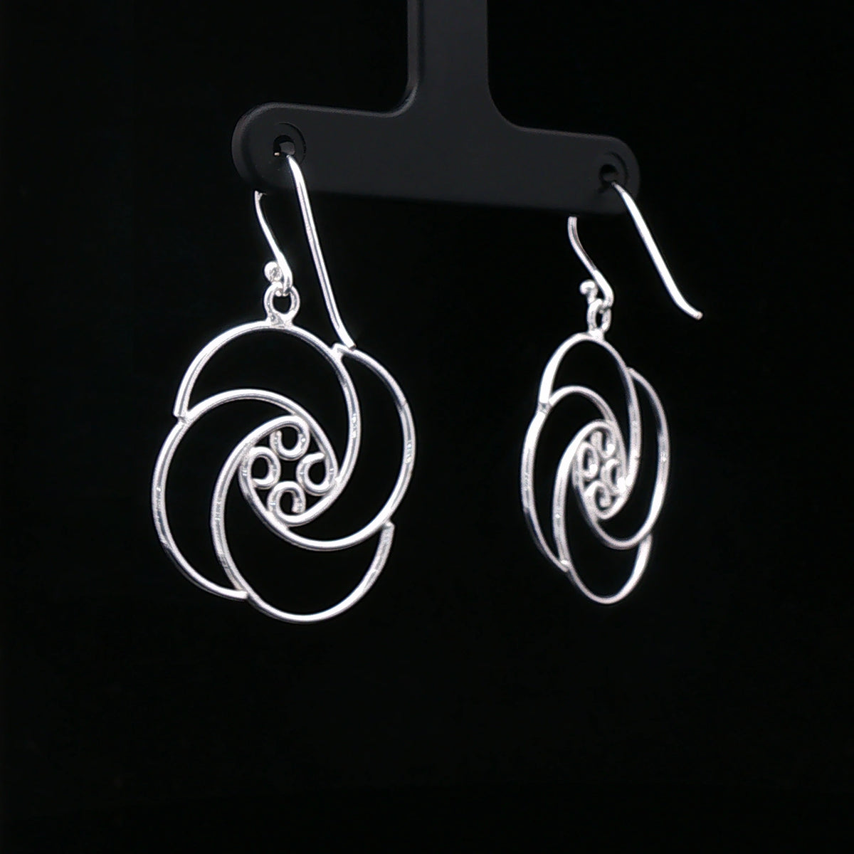 Silver Swirl Floral Drop Earrings