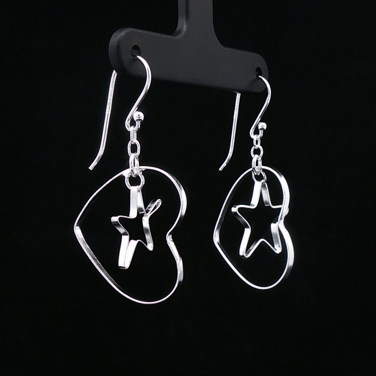 Silver Heart & Star Dangle Earrings